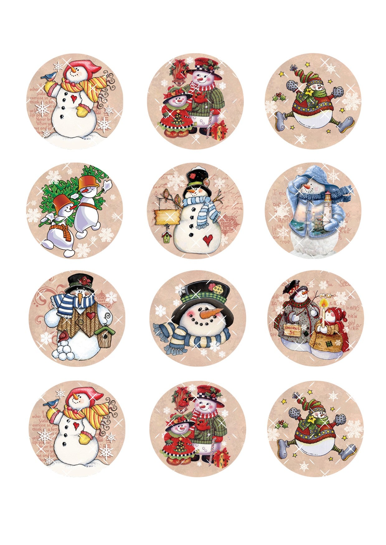 Snowmen Icing Sheet Cupcake Toppers