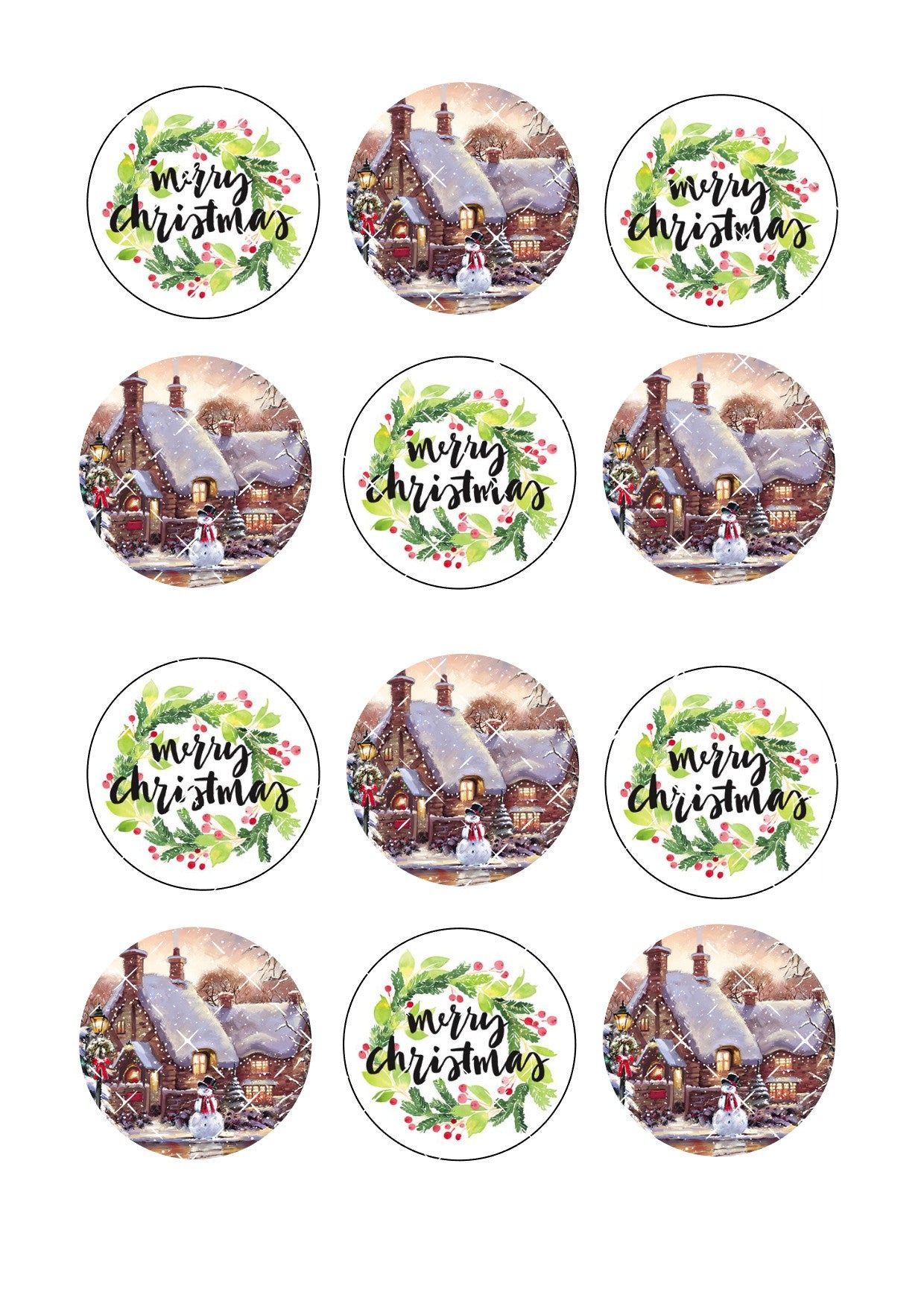 Chirstmas Icing Sheet Cupcake Toppers