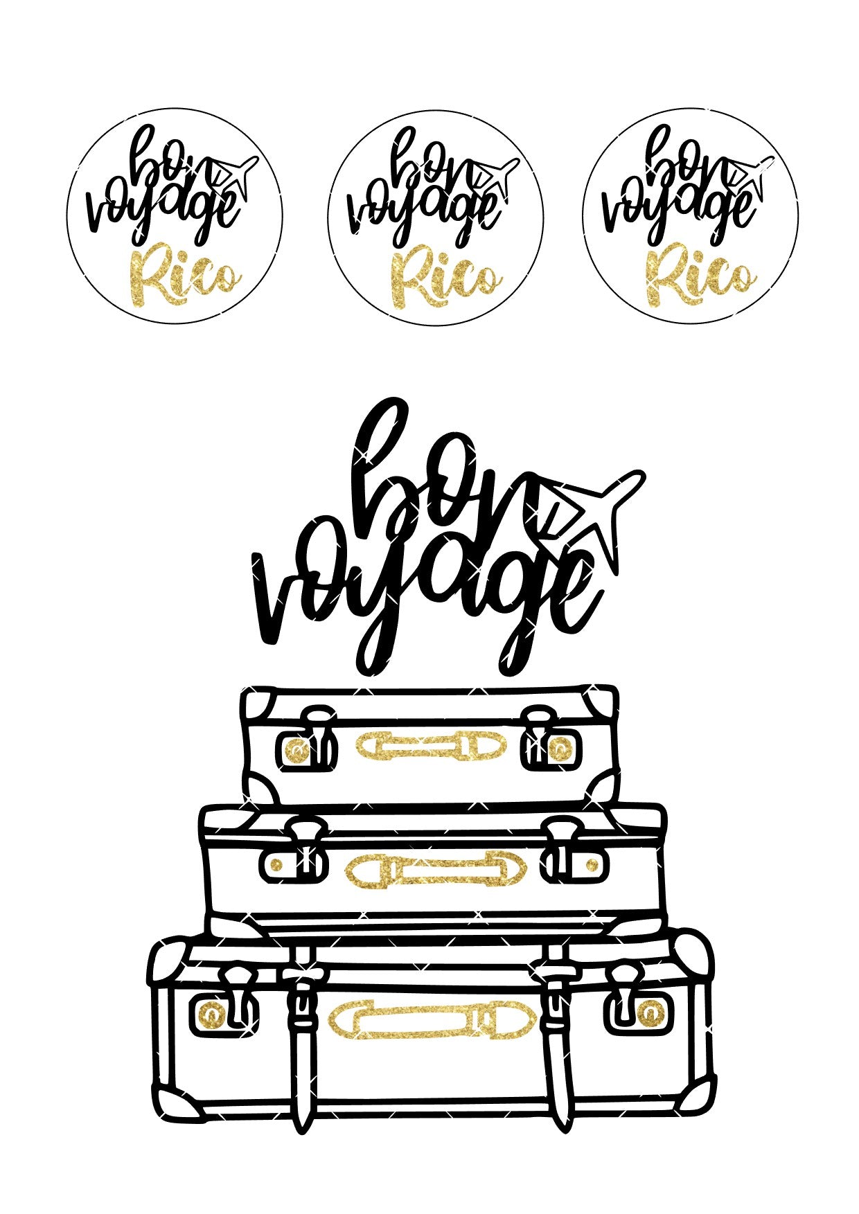 Bon Voyage Suitcase & Cupcake Toppers Icing Sheet