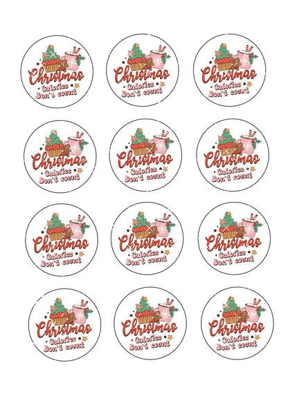 Christmas Calories Don't Count Icing Sheet Cupcake Toppers