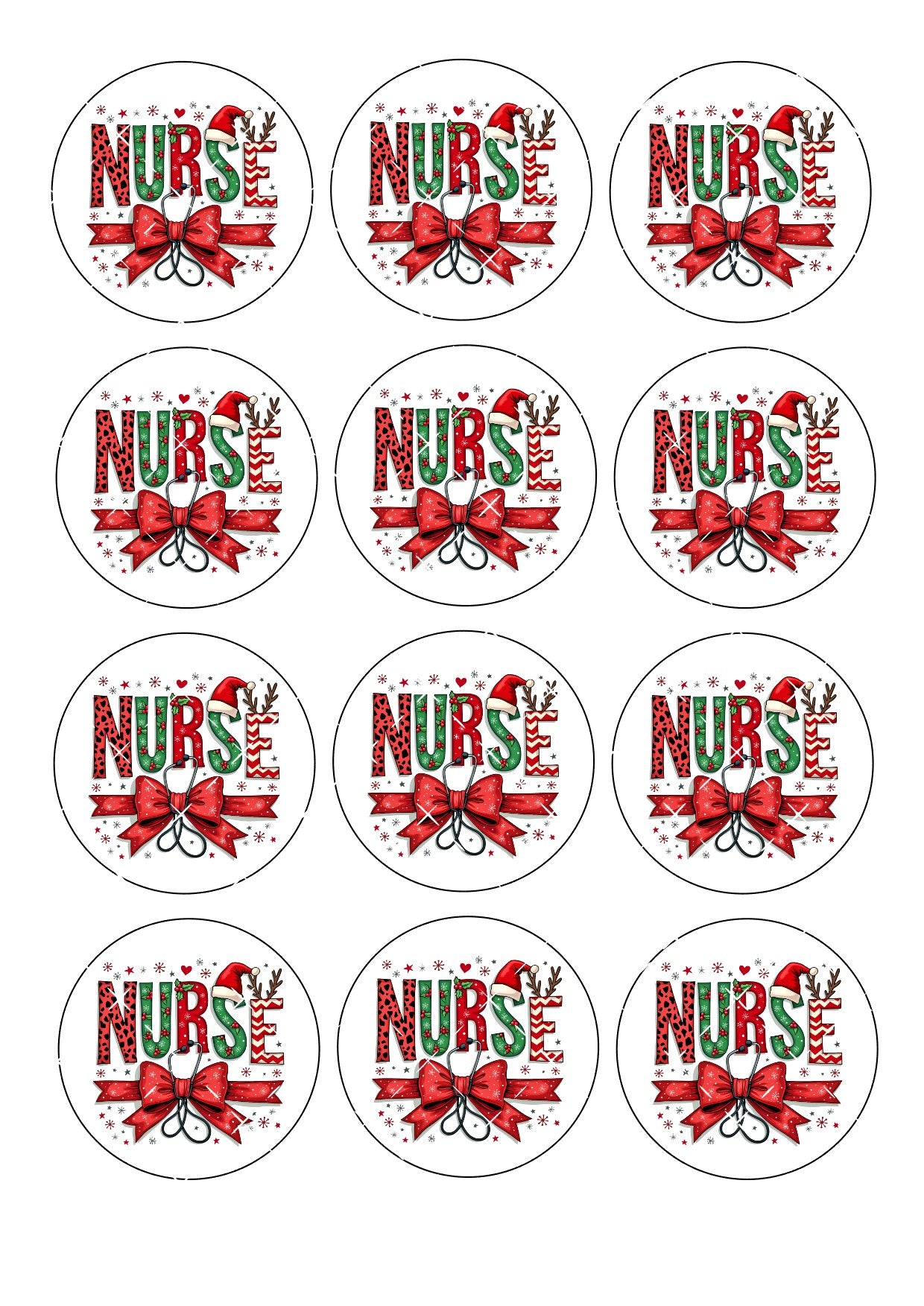 Nurse #2 Christmas Icing Sheet Cupcake Toppers