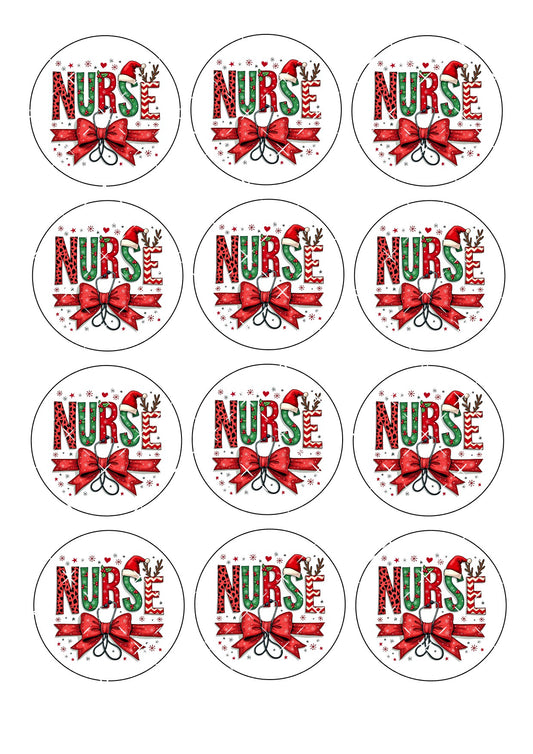 Nurse #2 Christmas Icing Sheet Cupcake Toppers