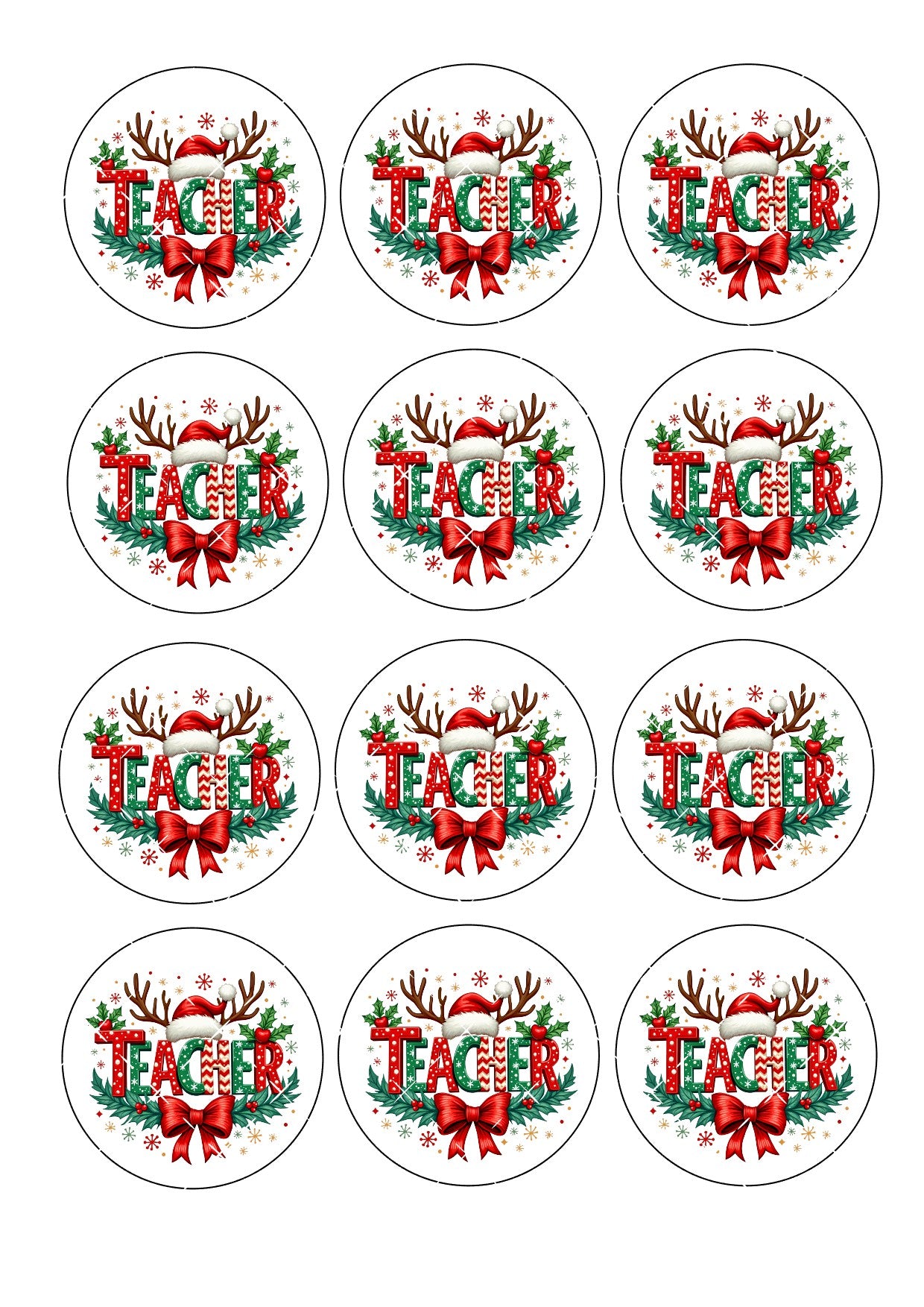 Teacher Christmas Icing Sheet Cupcake Toppers