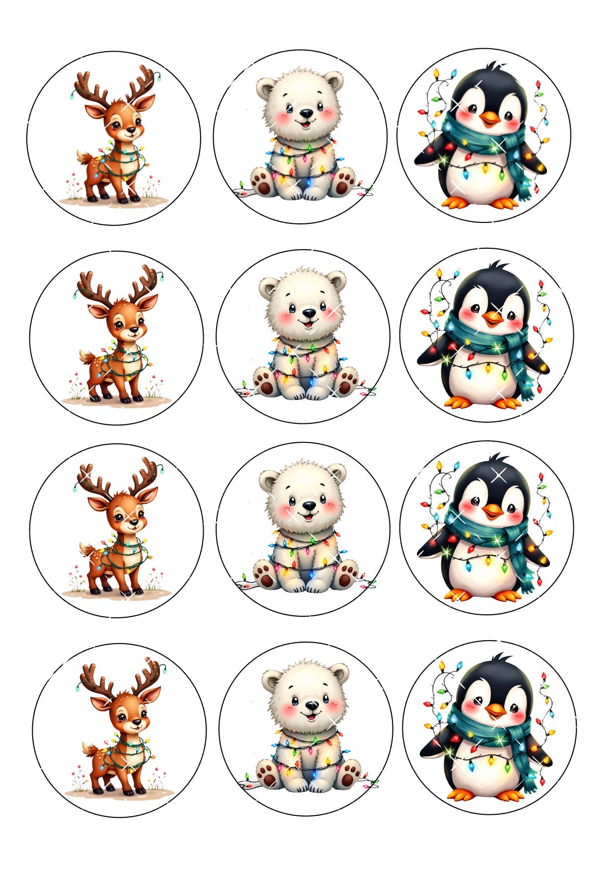 Festive Animals Icing Sheet Cupcake Toppers