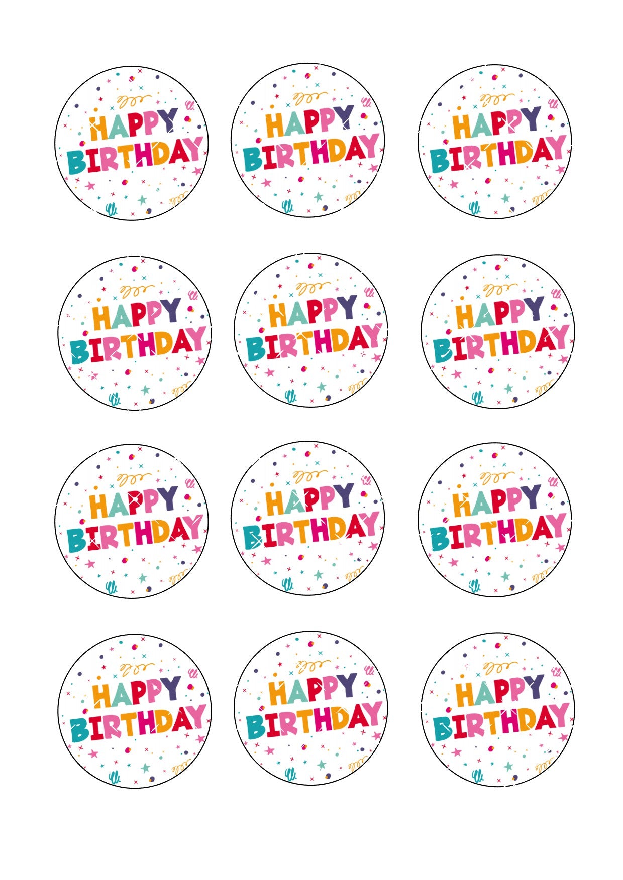 Confetti Happy Birthday Icing Sheet Cupcake Toppers