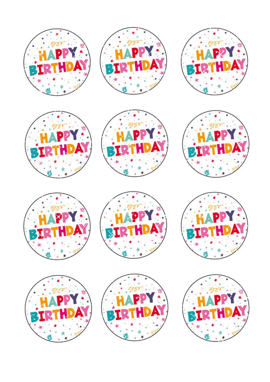 Confetti Happy Birthday Icing Sheet Cupcake Toppers