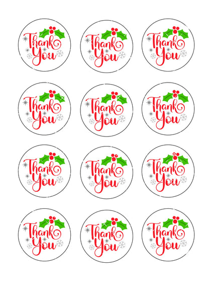 Christmas Thank You Icing Sheet Cupcake Toppers