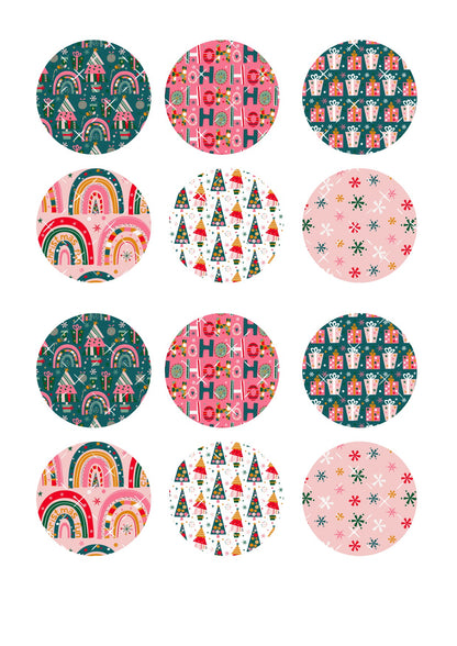 Christmas Rainbows Icing Sheet Cupcake Toppers