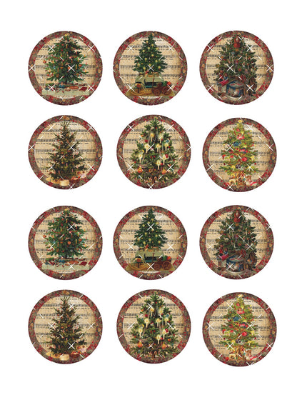 Vintage Christmas Icing Sheet Cupcake Toppers