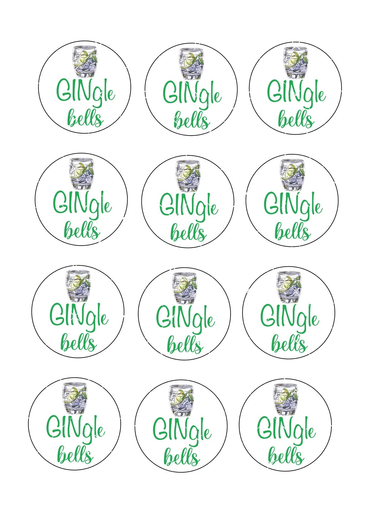 GINgle Bells Icing Sheet Cupcake Toppers