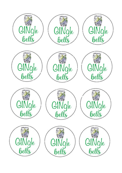 GINgle Bells Icing Sheet Cupcake Toppers