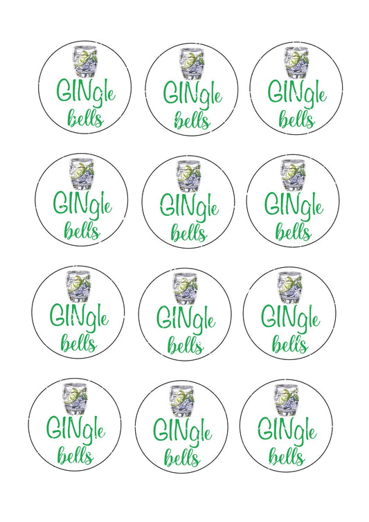 GINgle Bells Icing Sheet Cupcake Toppers