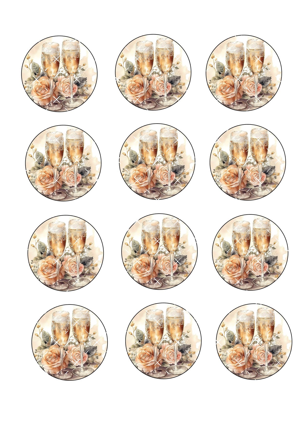 Champagne Cupcake Toppers Icing Sheet