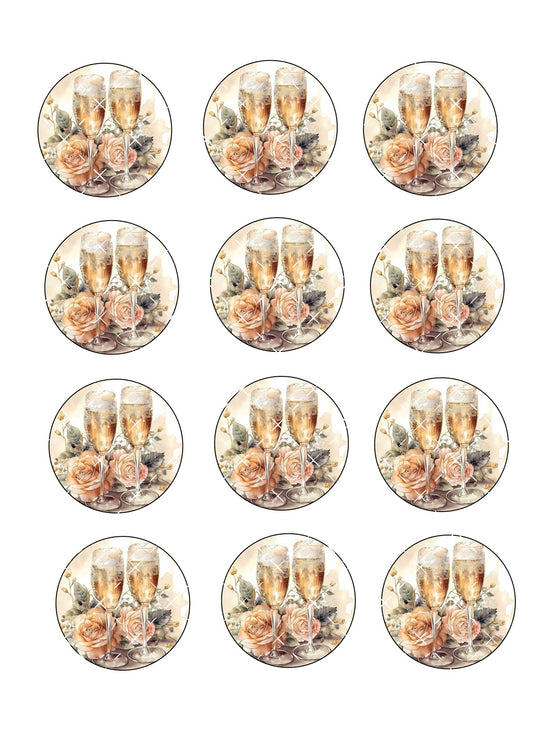 Champagne Cupcake Toppers Icing Sheet