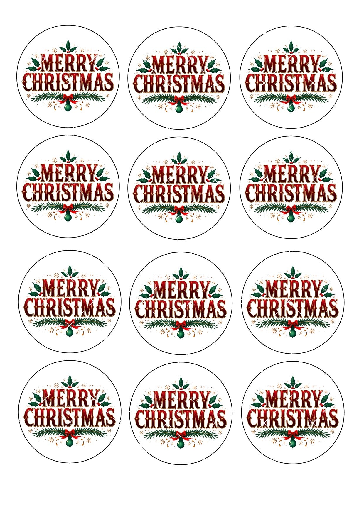 Merry Christmas #8 icing Sheet Cupcake Toppers