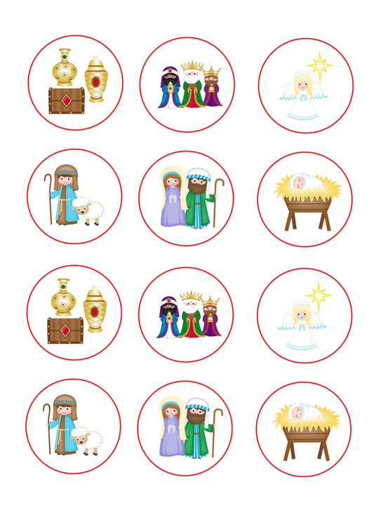 Nativity Christmas Icing Sheet Cupcake Toppers