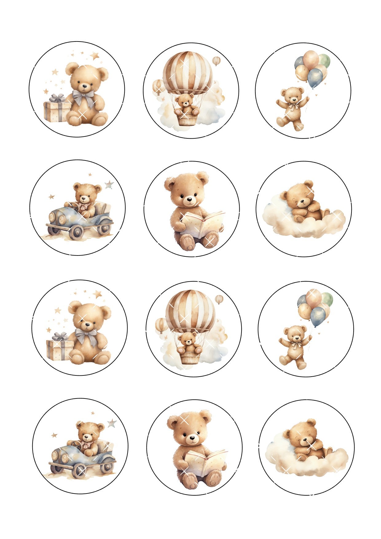 Natural Baby Bear Icing Sheet Cupcake Toppers