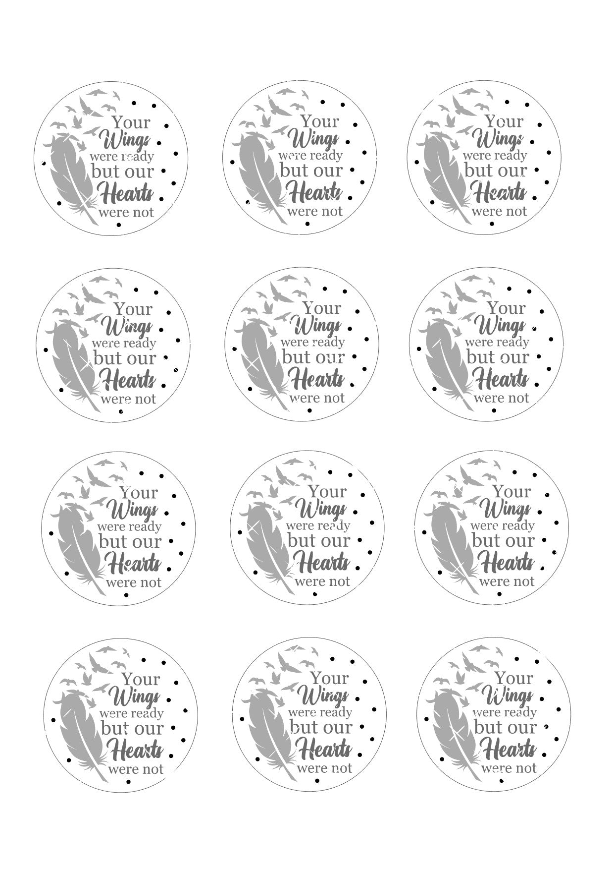 Feathers Bereavement Icing Sheet Cupcake Toppers