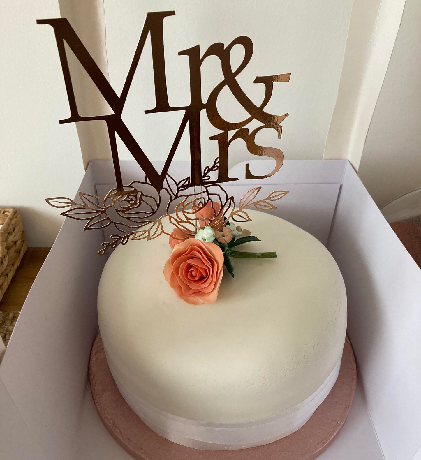 Floral Mr & Mrs Card Cake Topper